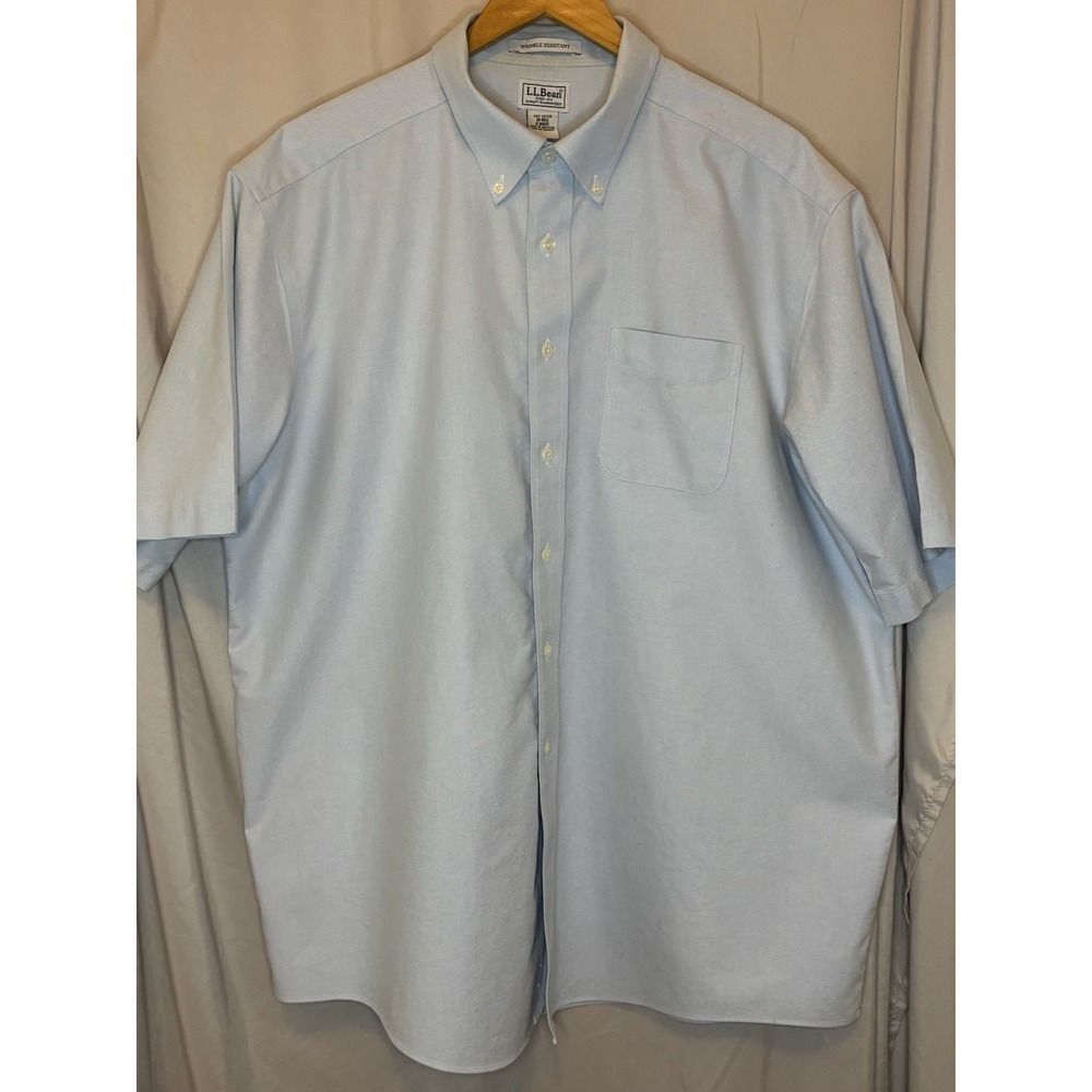 L.L. Bean Button Down Shirt Men's 18 Reg Blue Oxford Dress Shirt Cotton